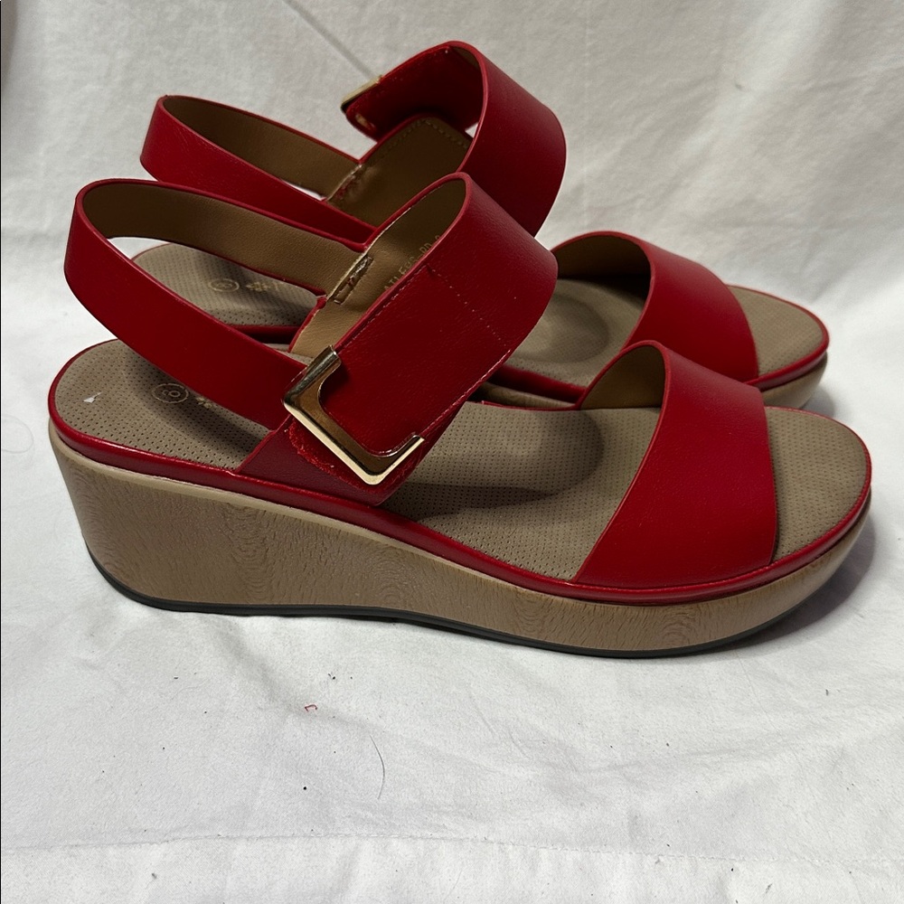Red Wedge Sandals - Picture 3 of 7